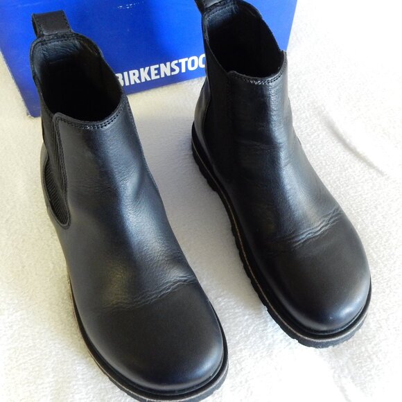 Women's Birkenstock Boots Highwood black leather chelsea 38 7-8 WORN 1X - Picture 2 of 16